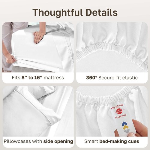 California Design Den King Size Bed Sheets Set - 100% Soft Cotton, 400 TC, Silky Sateen, Deep Pockets - Antique White