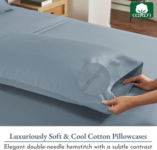 Heirloom 800 Thread Count 100% Cotton Sateen Pillow Cases - Soft & Smooth King Size (Dusty Blue)