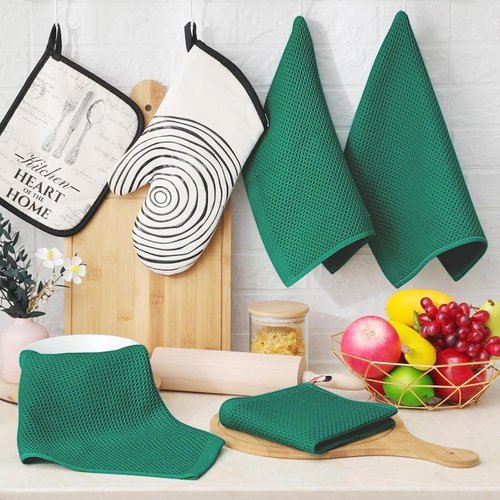 Homaxy 100% Cotton Dish Cloths - Ultra Soft, Absorbent & Quick Drying | 12x12 Inches, 8-Pack, Dark Green