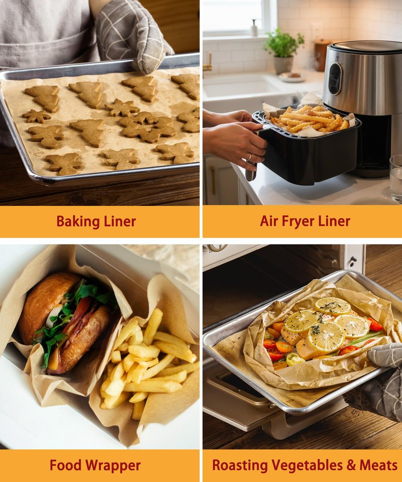 200 Pcs Parchment Paper Baking Sheets, 12x16.5 Inches Non-Stick Precut Baking Parchment, for Baking Cooking Cookie Bread and Air Fryer - Unbleached