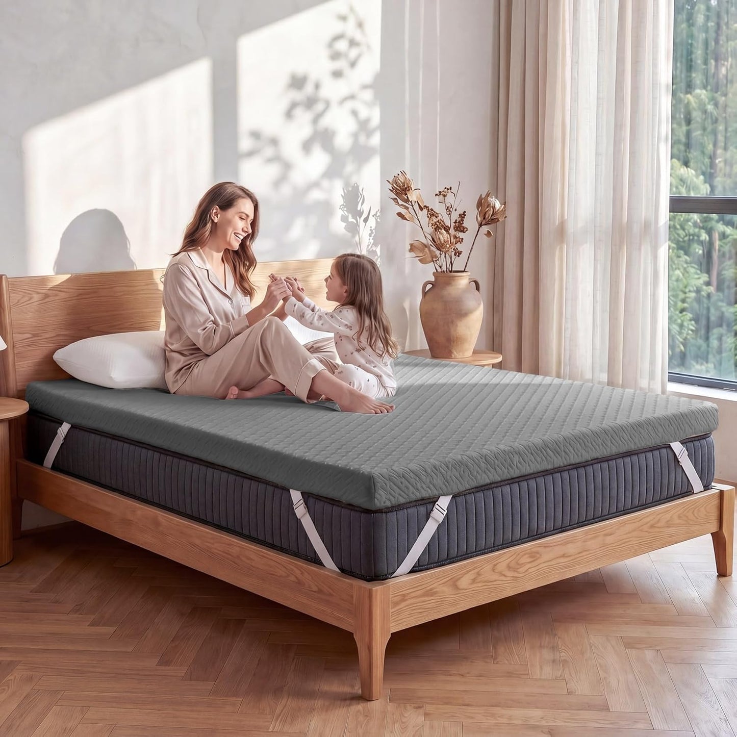 VALUXE Gel Memory Foam Mattress Topper - Full Size Cooling Pad for Pressure Relief - Grey with Washable Bamboo Cover