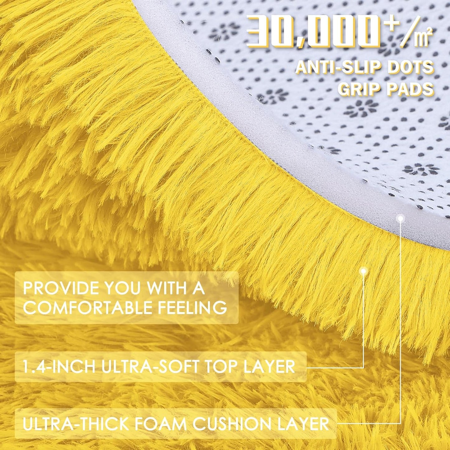 OLANLY Large Area Rug - Soft Fluffy Shaggy Carpet for Living Room & Bedroom | 5x8, Yellow
