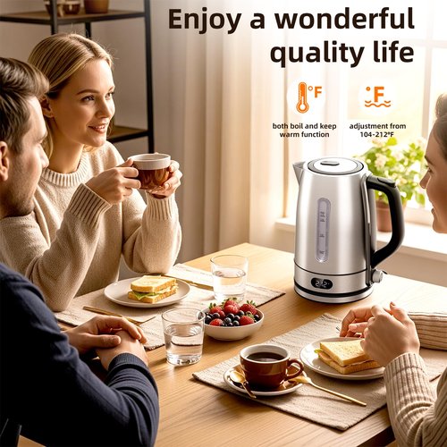 Electric Kettle,Temperature Adjustment, Stainless Steel Filter and Kettle,1.7L Tea Kettle & Hot Water Boiler For Coffee & Tea, Automatic Shut Off, 1500W, Silver