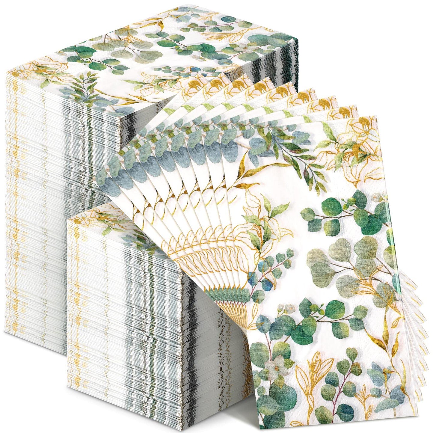 Spiareal 120 Pcs Greenery Paper Napkins 3 Ply Disposable Hand Towels for Bathroom Green Eucalyptus Leaf Guest Decorative Dinner Napkin for Bridal Baby Shower Wedding Birthday Spring Party