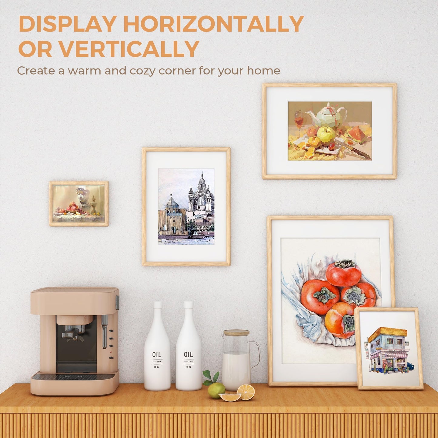 Axeman 12x16 Picture Frame - Solid White Oak Frame 12 x 16 Matted to 8.5x11 - Rounded Corner Oak Photo Frame 16x12 with Tempered Glass - Natural Wood Picture Frame for Wall Mount Display - Oak