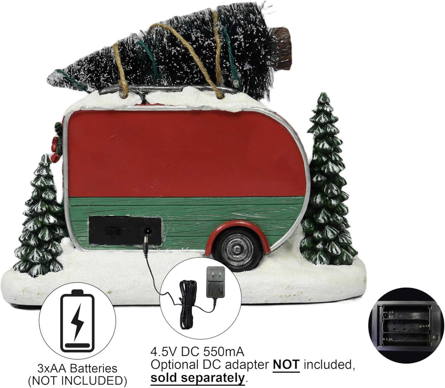 Moments In Time Lighted Santa Trailer Christmas Village Camper Scene - 7.3” Hand-Painted with LED Lights & Music