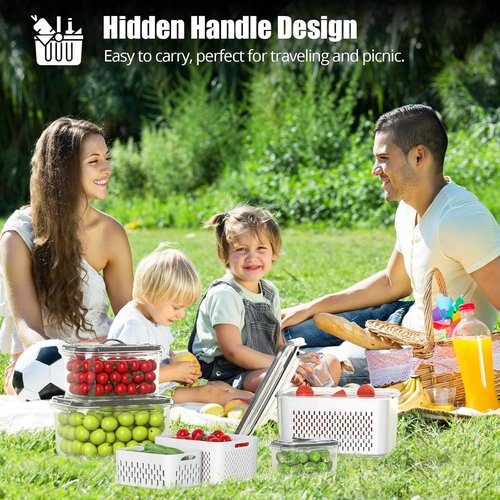 Damynuo 5-Pack Clear Fruit Storage Containers - Airtight Fridge Organizer Bins with Colander Lids