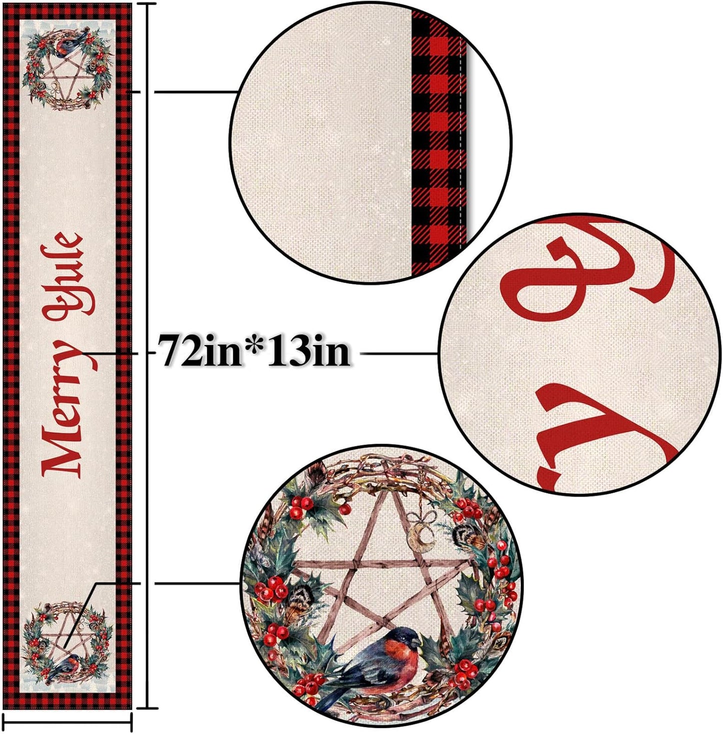 Nepnuser Yule Table Runner - Norse Wiccan Pagan Christmas Decoration | 72 Inches for Holiday Home Decor