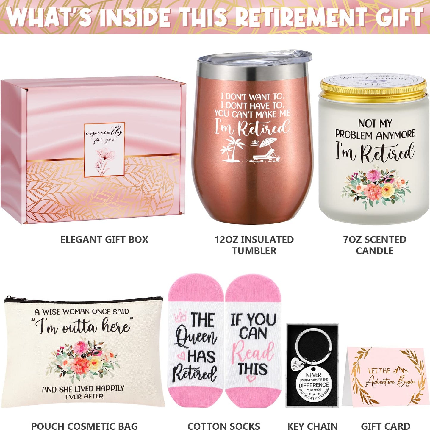 Retirement Gifts for Women 2025, Happy Retirement Gifts for Coworker, Teacher, Boss, Nurses, Friends, Mom, Grandma, Retirees, Best Retirement Gifts Funny Female Retired Gifts Basket with Wine Tumbler