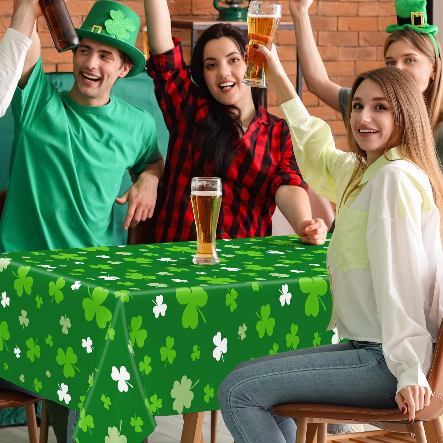 4 PCS St Patricks Day Decorations, Plastic 108" X 54" Irish St Patricks Day Tablecloth, Disposable Lucky Shamrock Decorations, Rectangle Shamrock Green Table Cloths, Lucky Decor for Memorable Table