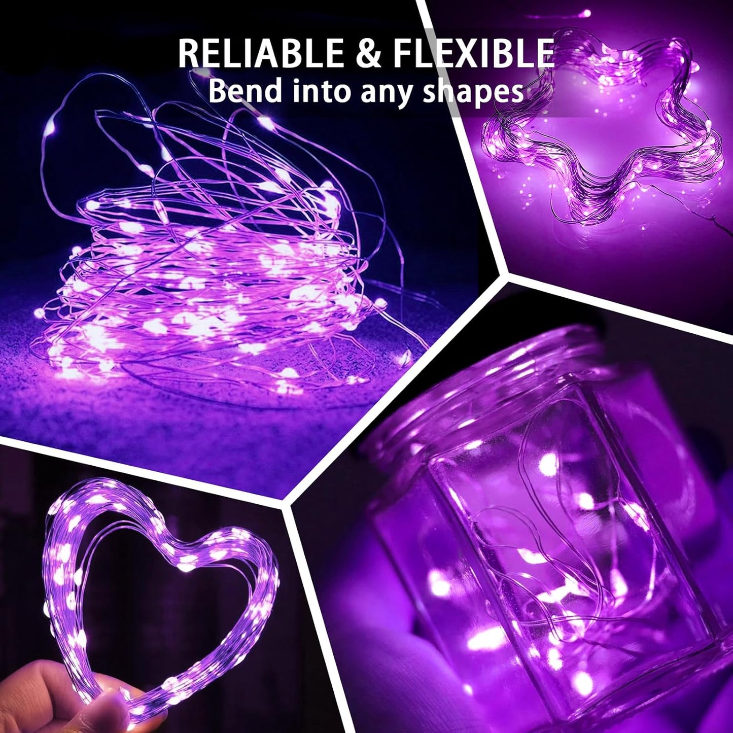 Skiennix 50 Pack Purple Fairy Lights - 7Ft 20 LED Twinkle String Lights | Battery Operated & Waterproof for Weddings, Parties, and Decor