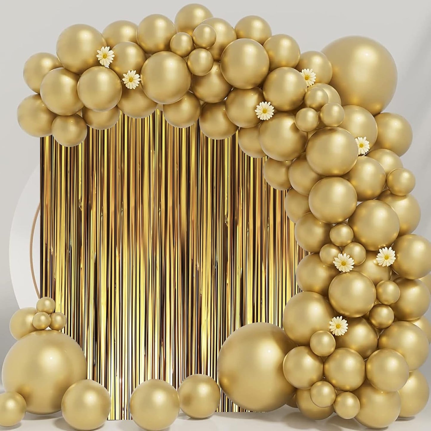 Voircoloria Matte Dark Gold Foil Fringe Backdrop Curtains - 3 Pack Tinsel Streamers for Parties | 3.3 x 8.2 ft