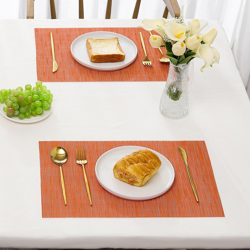 Leetaltree Orange Placemats Set of 8 - Heat Resistant Non-Slip Place mats for Dining Table, Washable Durable PVC Vinyl Woven Table Mats(Orange, 8)