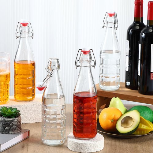 Blushtier 4 Pieces 16oz Swing Top Glass Bottles with Airtight Stopper Lids Flip Top Bottles with Caps for Family Brewing and Fermenting, Kombucha Mead Kefir Wine Beer Oil Vinegar