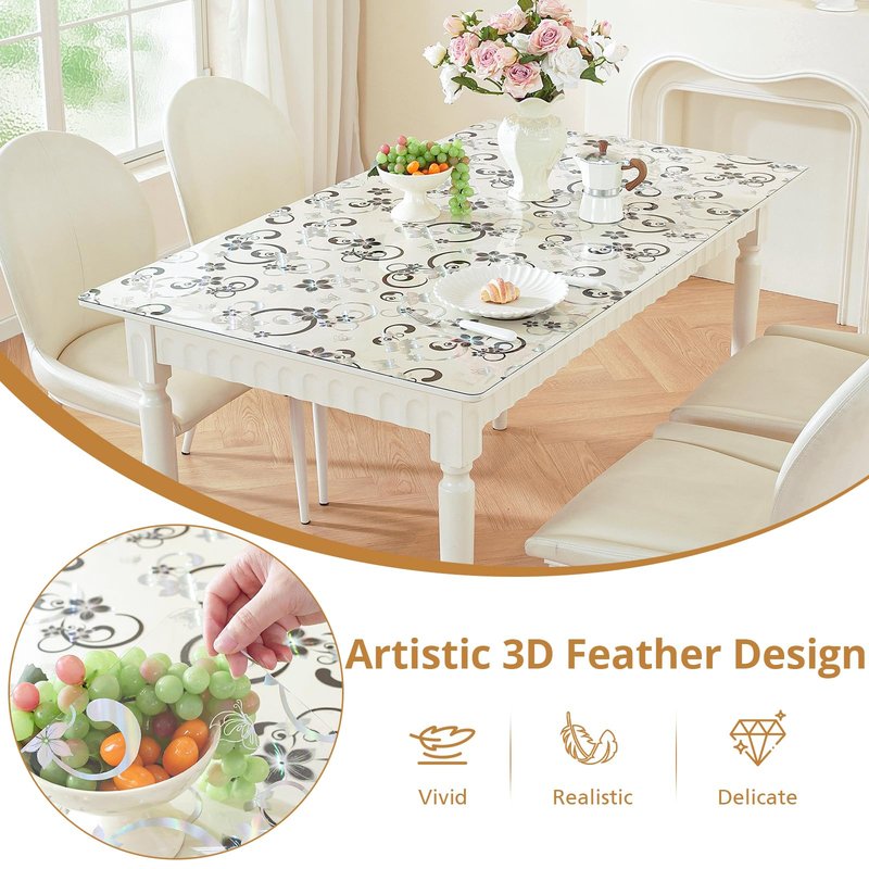 LovePads Floral Clear Table Cover Protector - 36 x 54 Inch Thick Plastic Table Cloth, Waterproof PVC Desk Mat for Dining Room Table, Wood Furniture Topper, Anti-Scratch Desk Pad for Kids Writing,