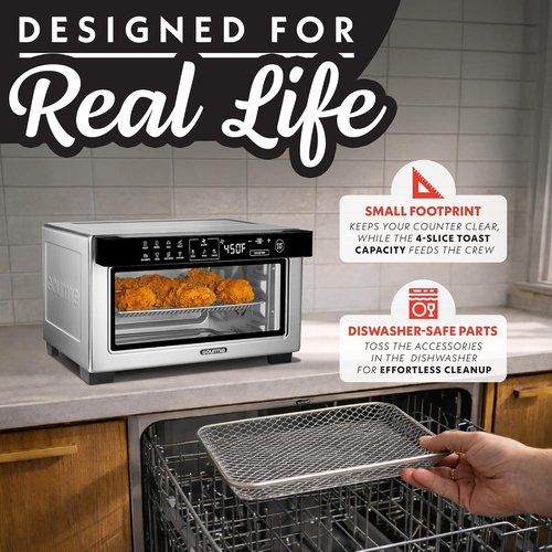 Gourmia Digital Air Fryer Toaster Oven - 4 Slice Capacity, 12 Cooking Presets, Stainless Steel
