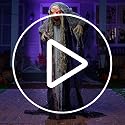 JOYIN Gray Hunchback Witch Halloween Animatronic Outdoor Decor with Light & Creepy Sound