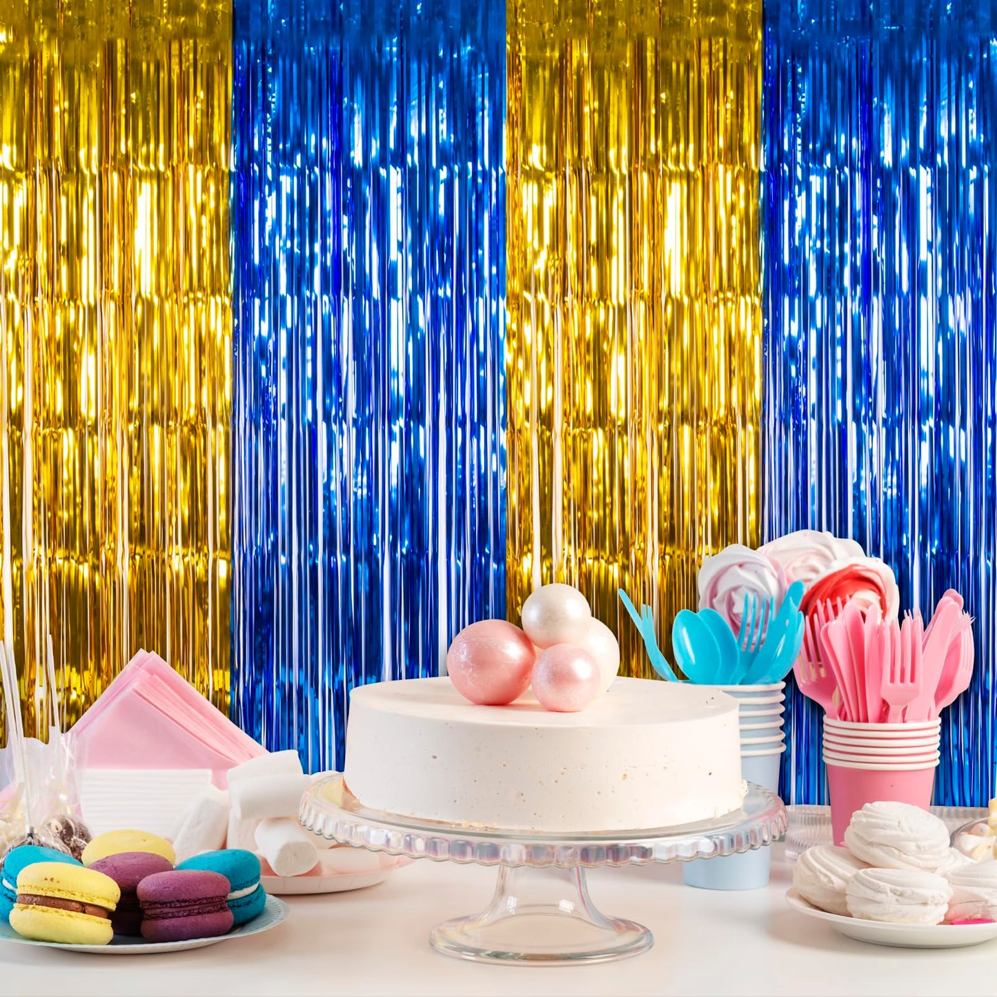 LOLStar Graduation Party Decoration, 2 Pack Blue and Gold 3.3x6.6 ft Foil Fringe Curtains, Tinsel Backdrop, Graduation Photo Booth Prop Streamer Backdrop for Class of 2026, Prom and Grad Party Decor