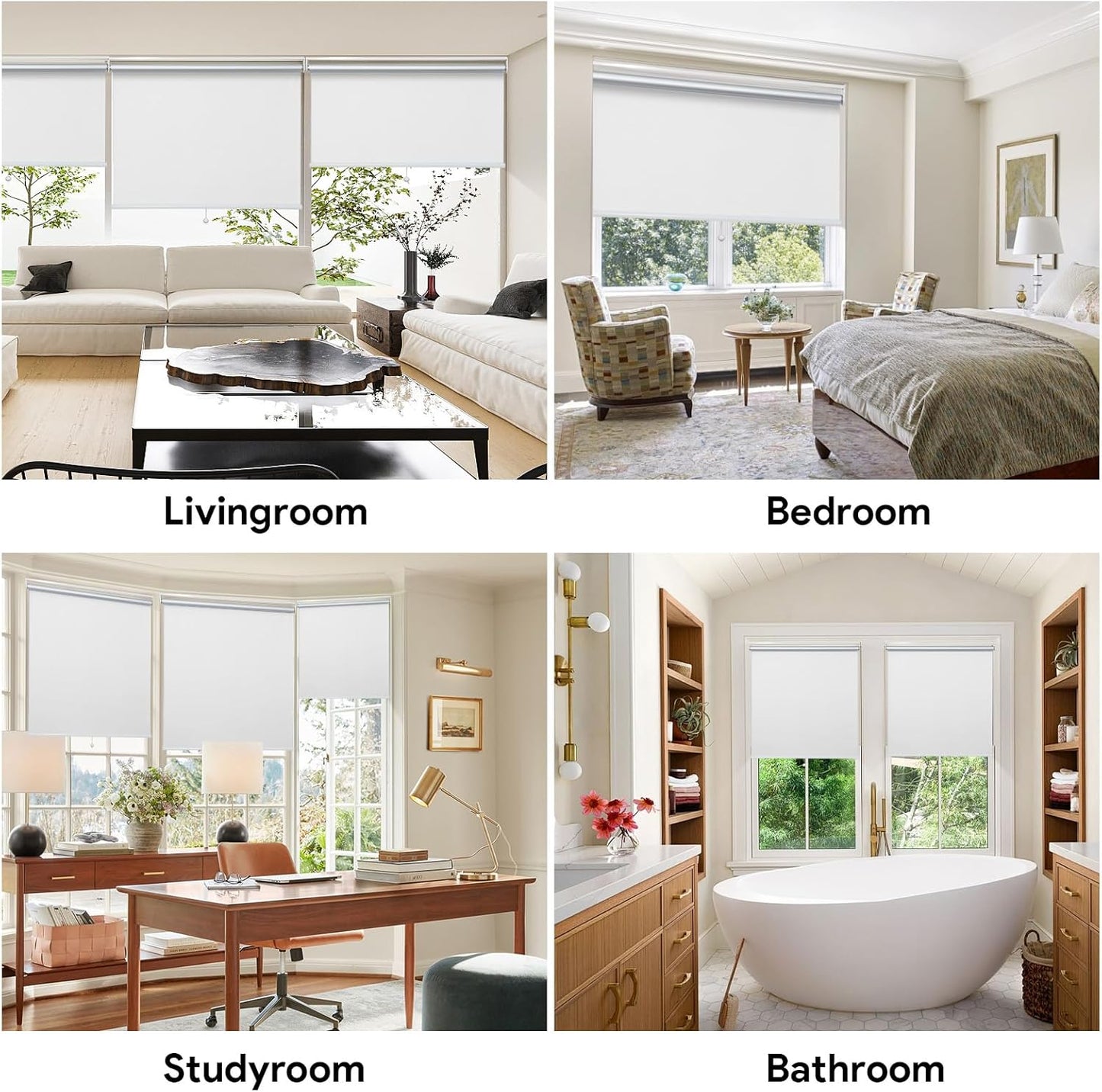 Sunfree Blackout Roller Shades Window Shades Cordless Blackout Window Blinds with Thermal Insulated for Bedroom,Office,48" W x 72" H,White