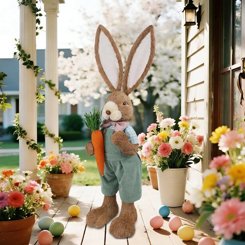 DR.DUDU Easter Bunny Decor - 2.7 FT Tall Bunny Statue with Carrot | Outdoor Porch Decoration for Spring