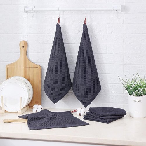 FreeNook 100% Cotton Waffle Weave Kitchen Towels, 8 Pack Dish Cloths for Washing Dishes, Ultra Soft Absorbent Dish Towels, Quick Drying Kitchen Rags, 12x12 Inches, Dark Grey