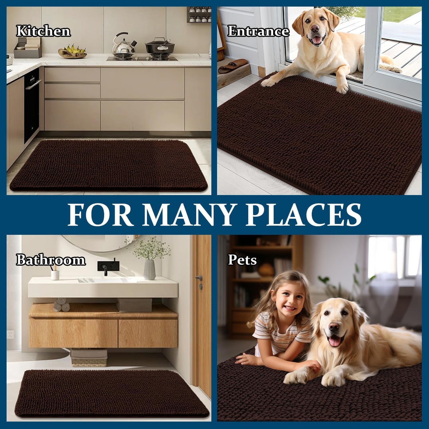 OLANLY Dog Door Mat - Absorbent Non-Slip Mud Mat for Indoor Use | Quick Dry Chenille, 34x21, Brown