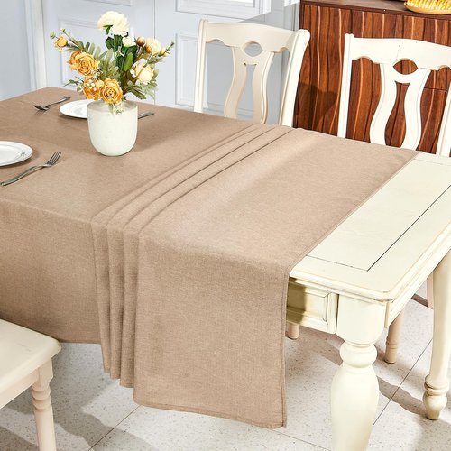 IVAPUPU Textured Linen Table Cloth for Rectangle Tables - Khaki Tablecloths Rectangular Waterproof Wrinkle Free Wipeable Dining Table Cover for Spring Wedding Birthday Kitchen Decor, 52 x 70 Inch