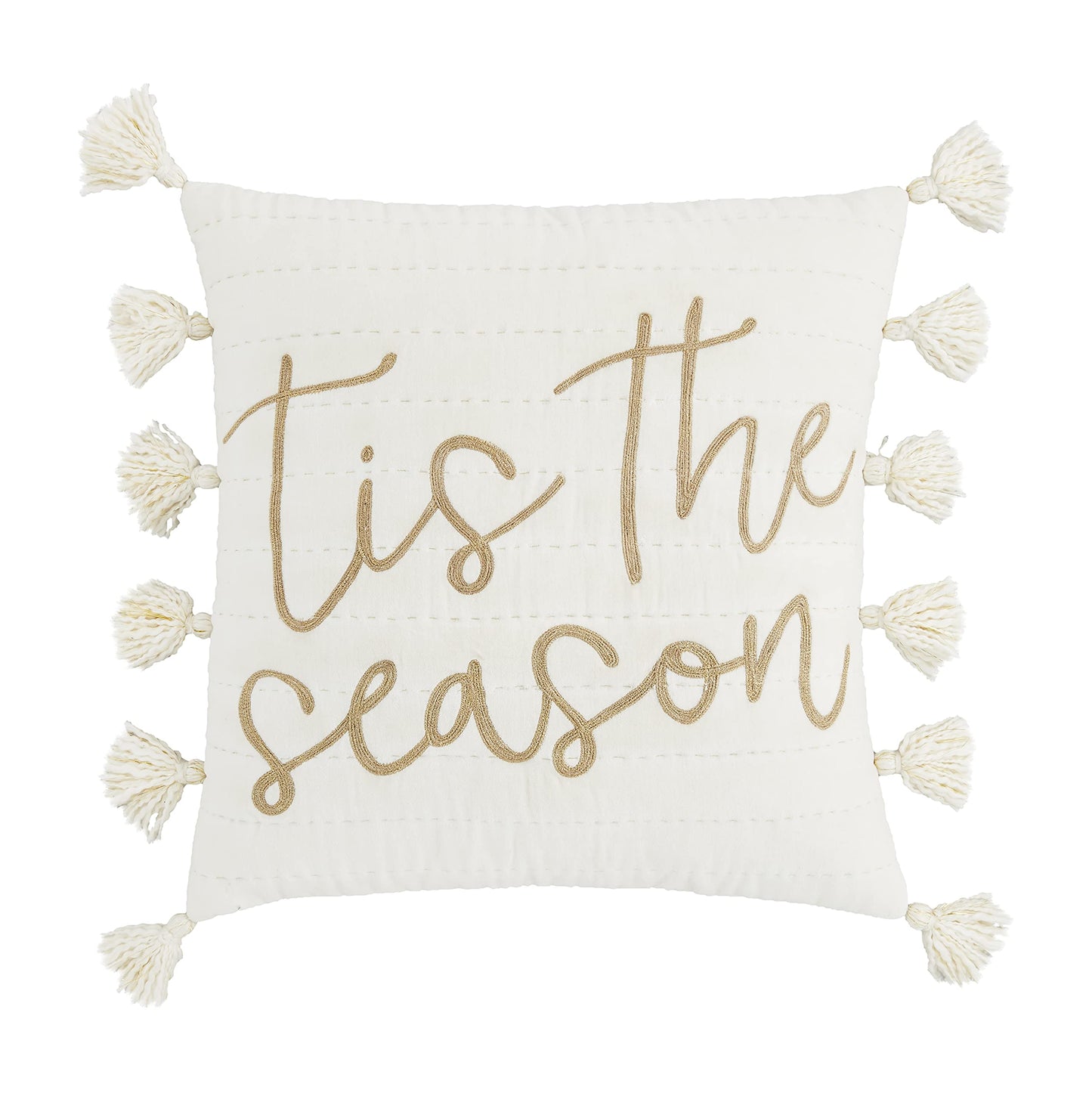 Mud Pie White and Gold Christmas Pillow, Tis' The Season