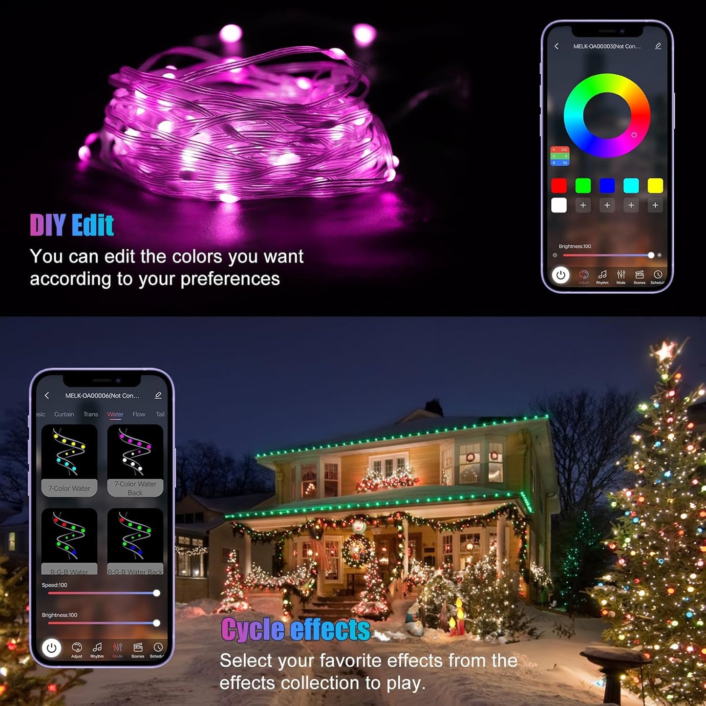 Skiennix RGB Smart IC String Lights - 16FT Indoor Fairy Lights with APP & Remote Control, 50 Multicolor LEDs, USB Powered & IP65 Waterproof, Music Sync for Christmas & Parties