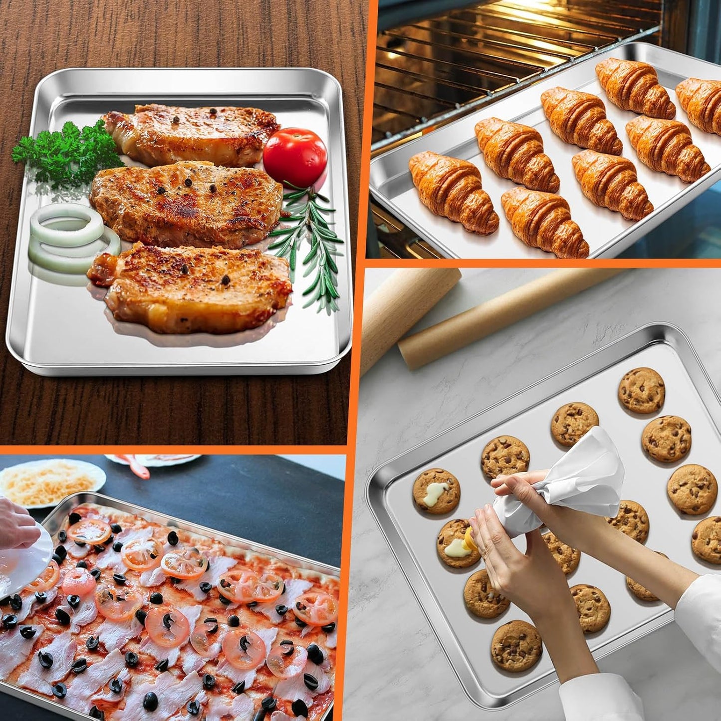 Leonyo Jelly Roll Pan Set - Commercial Stainless Steel Baking Sheet with Cooling Rack | 16 x 12 Inch (2 Trays + 2 Racks)