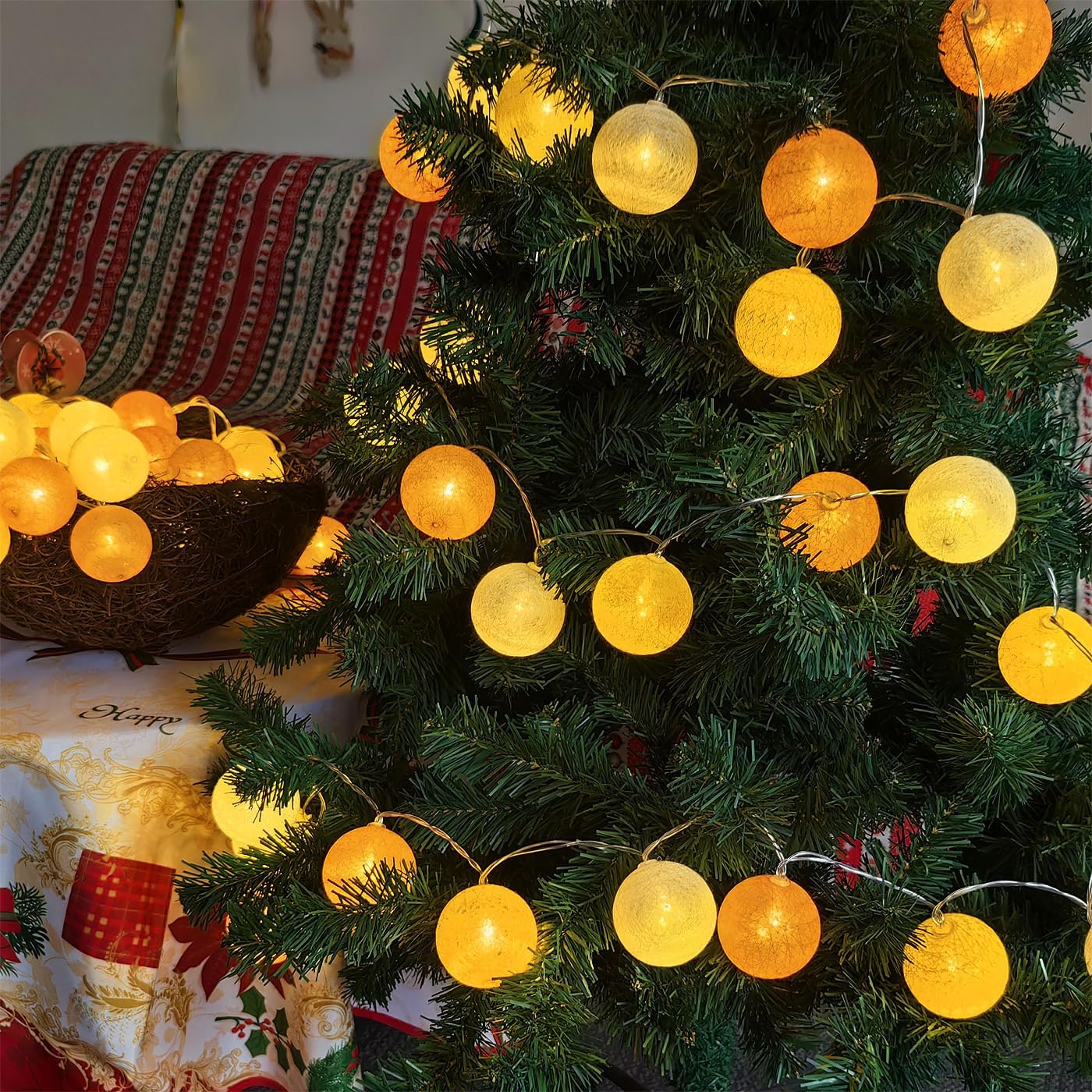 30-Count Battery Operated LED Fairy Lights - 10ft Yellow, Orange & White String Lights for Garden Decor