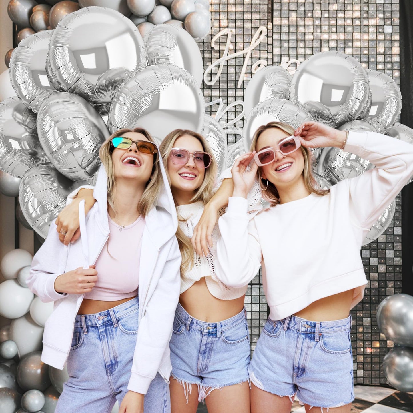 20PCS Silver Round Shaped Balloons, 18 Inch Round Foil Balloon, Giant Round Aluminum Helium Balloon For Birthday Party Wedding Baby Shower Graduation Anniversary Celebration Bridal Shower Decorations