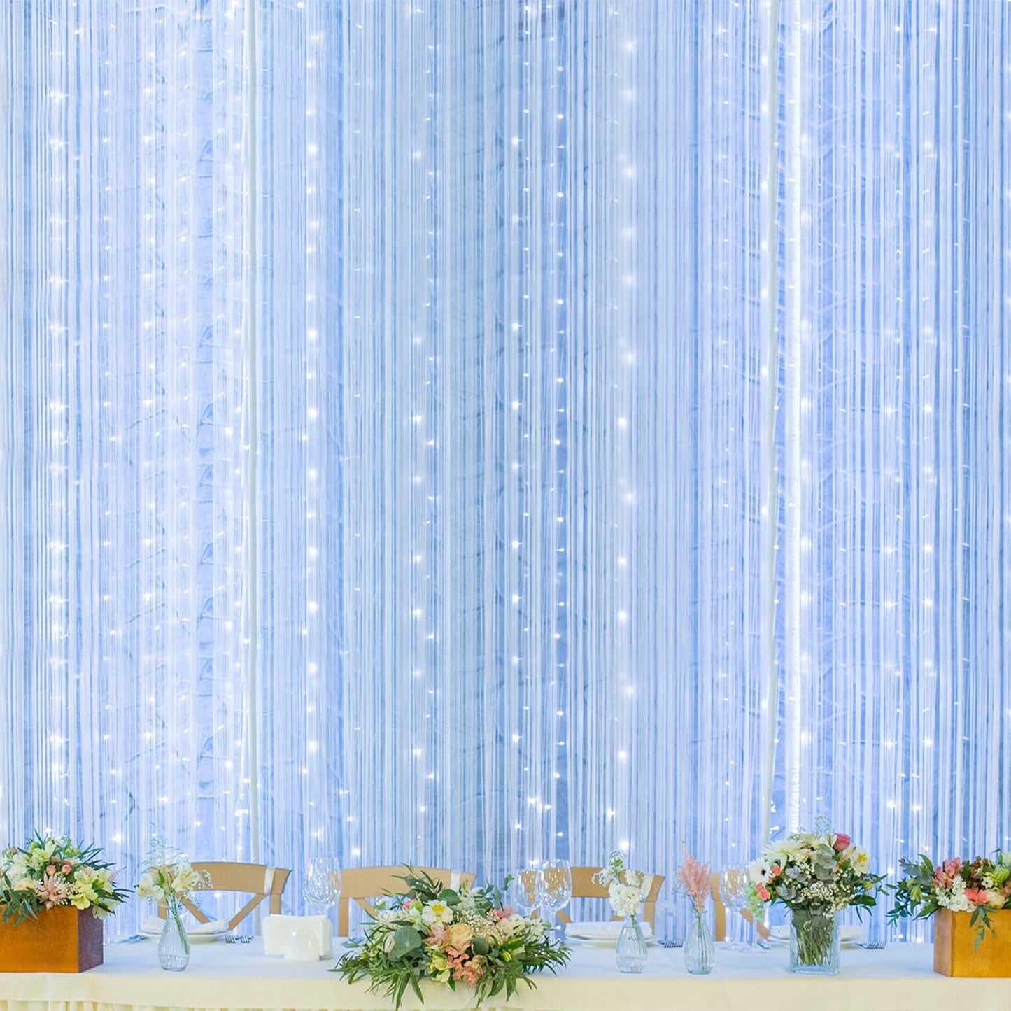 300 LED Twinkle Star Curtain String Lights - Warm White for Wedding, Home & Garden Decor