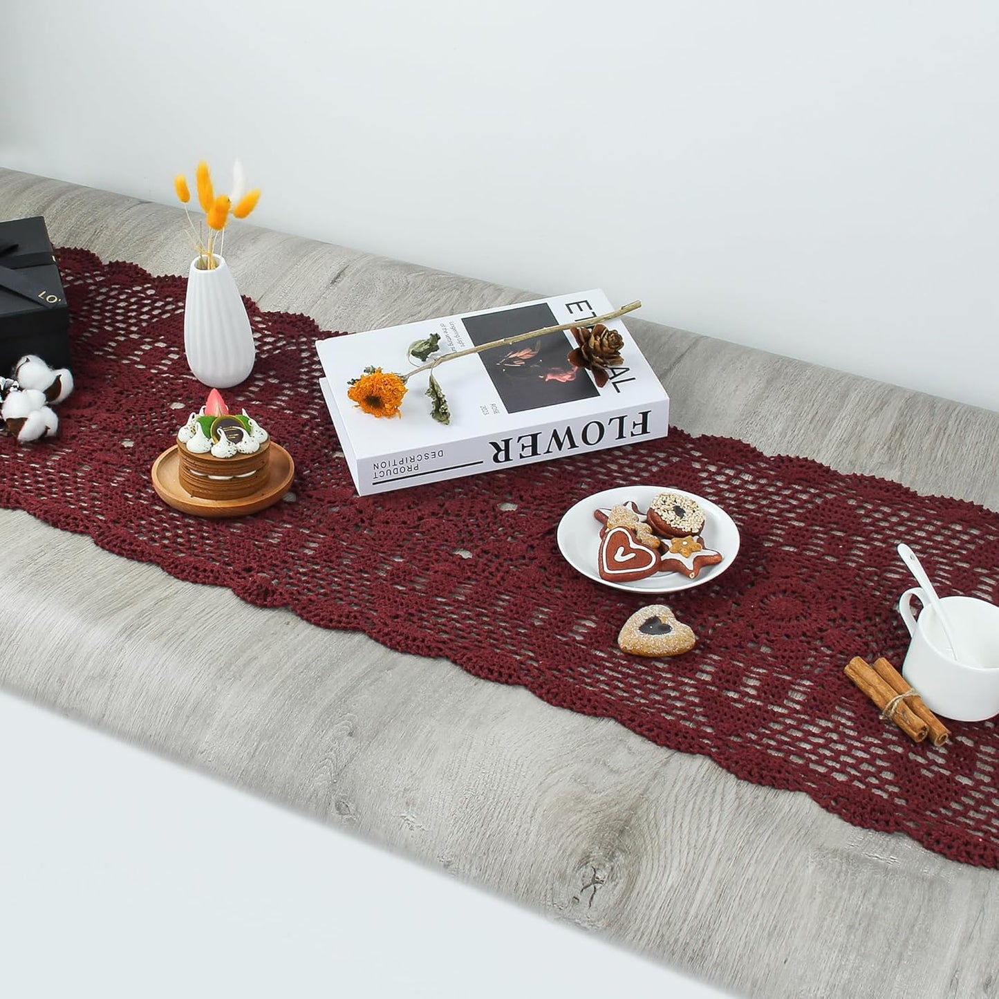 Handmade Crochet Lace Table Runner 15x51 Inch - Elegant White Décor