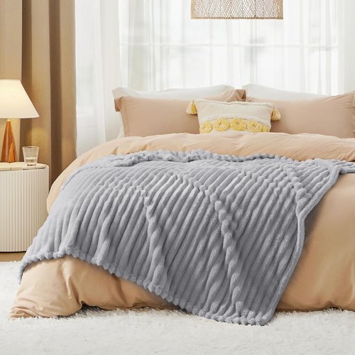 Bedsure GentleSoft Throw Blanket - Cozy Light Grey Fleece Blanket for Couch | 50x60 Inches