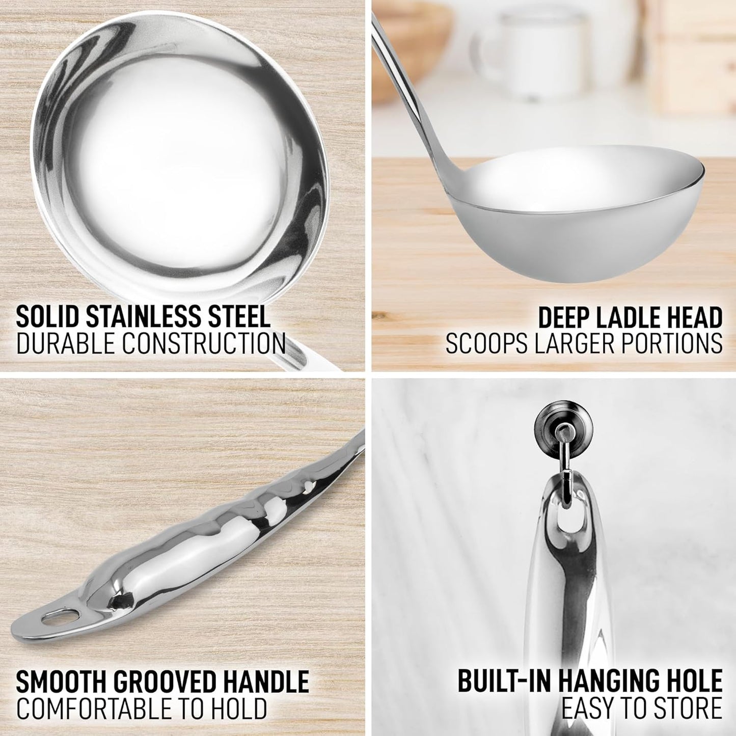 Zulay Kitchen Stainless Steel Soup Ladle - 13” Heat-Resistant & Rust-Proof Kitchen Utensil | Ergonomic Handle for Soups, Stews & Sauces