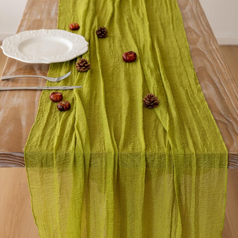 Keketoarrange 10pcs Christmas Moss Green Cheesecloth Table Runner Gauze 120 Inch 10 FT Rustic Boho Cheese Cloth Runner for Wedding Baby Shower Bridal Shower Birthday Party Long Sheer Home Decorations