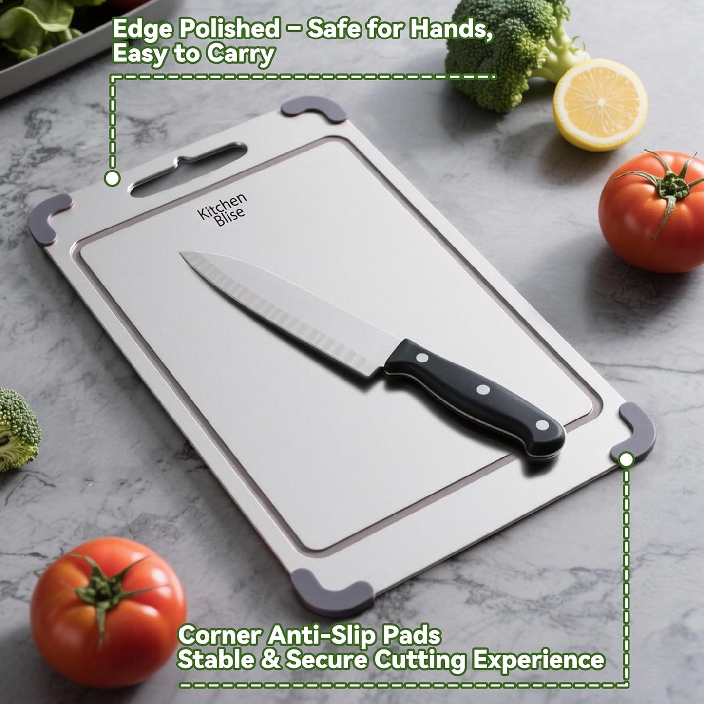 Premium 316 Stainless Steel Cutting Board - Non-Toxic Food Grade | 14" x 9.6" Dishwasher Safe with Grooves for Meat, Veggies & Fruit