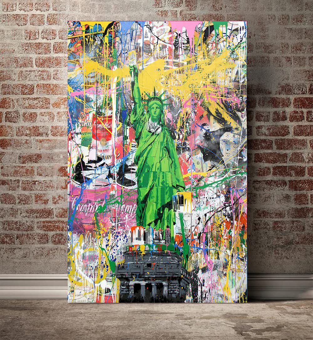 MAMAGO Large Graffiti Wall Art Abstract Statue of Liberty Painting Modern Street Pop Art Abstract Posters Prints Artwork Home Decor for Living Room Office Dorm Framed Ready to Hang - 28 x 44 inch