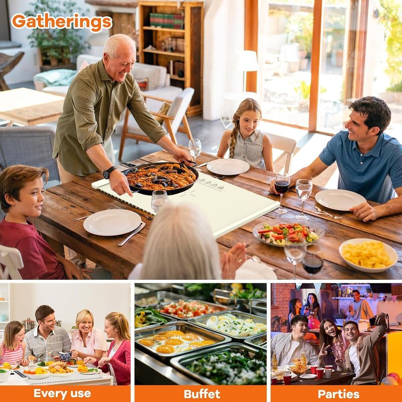 Warming Mat for Food, Food Warming Mat, Portable Electric WarmingTrays Buffets for Buffets Party and Home Daily Use, Heating Fastly in 10s, 5 Temp Levels Timed Function (White)