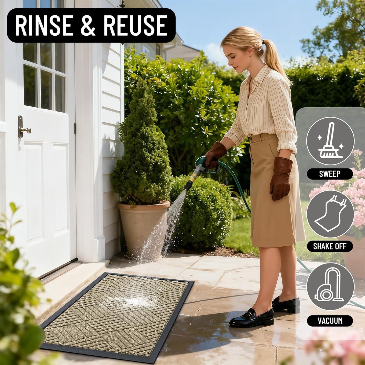 OLANLY Heavy-Duty Front Door Mat - Absorbent Natural Rubber, Stain & Fade Resistant | 47x32, Beige Diamond