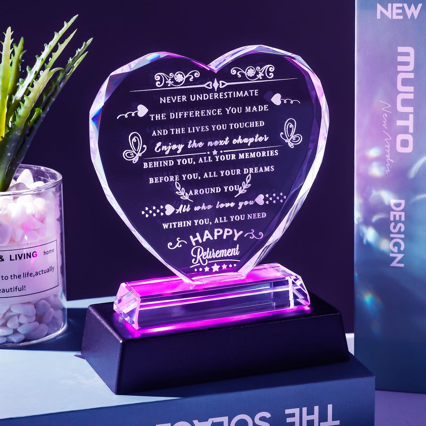 YWHL Retirement Gift for Woman 2024 with LED Base Best Retirement Gifts Ideas for Men Happy Retirement Appreciation Gift for Coworkers Crystal Heart Plaque Going Away Farewell Goodbye Gift for Retired