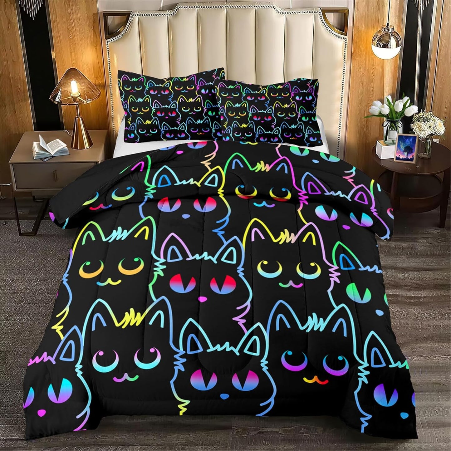 Cute Cartoon Dinosaur Bedding Set, Ultra Soft Full Size Comforter Set for Boys, Lovely Dinosaur Printed Comforter for Kids Teens, Dark Blue Microfiber Quilt for All Season 3Pcs with Pillowcases