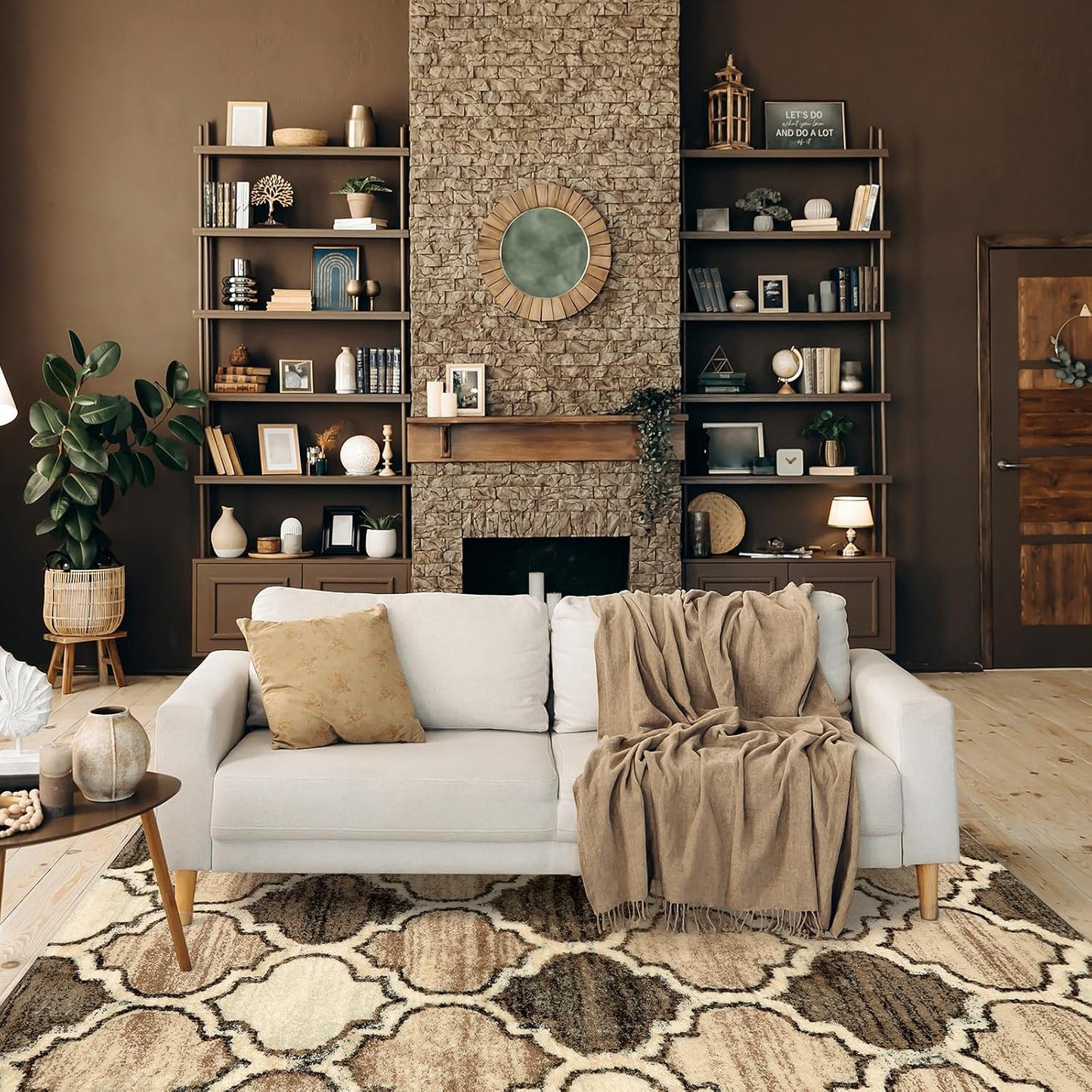 Lahome Moroccan Living Room Carpet - 4x6 Area Rug Washable Non-Slip Soft Rugs for Bedroom Ultra-Thin Throw Rug for Office, Modern Print Indoor Carpet Rug for Laundry Room Kitchen (Coffee, 4'x6')