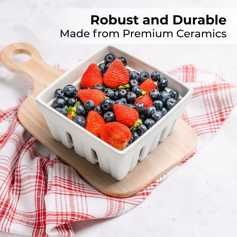MIAMIO - Ceramic Berry Basket Set of 2, Decorative Fruit Bowl Set for Berries, Fruits and Vegetables, Kitchen Storage Bowls for Strawberries, Blueberries, Snacks and Serving