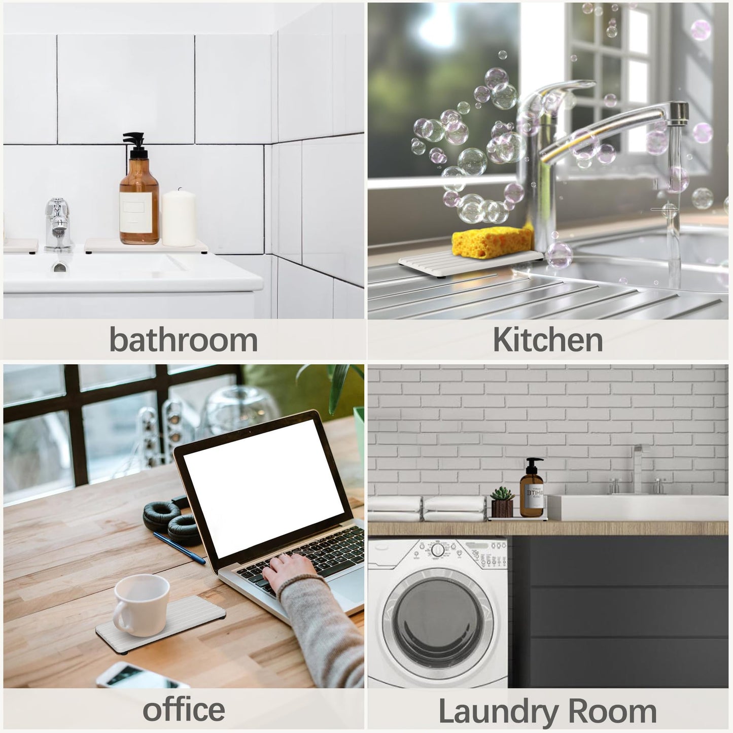 NiuYichee 2 PCS Water Absorbent diatomite Coasters, 9.5" x 4" Water Absorbing Stone Tray for Sink, Stone Drying mat for Kitchen Counter, Stone soap Tray Used for Hand Soaps & toiletries & Plants
