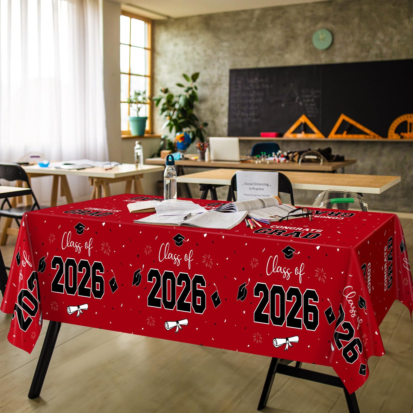 QZYL 4 Pack Graduation Table Cloth, 54" x 108" Red 2026 Graduation Table Decorations, Disposable Grad Party Decorations for College, Rectangle Plastic Tablecloth for Class of 2026 Congrats Grad