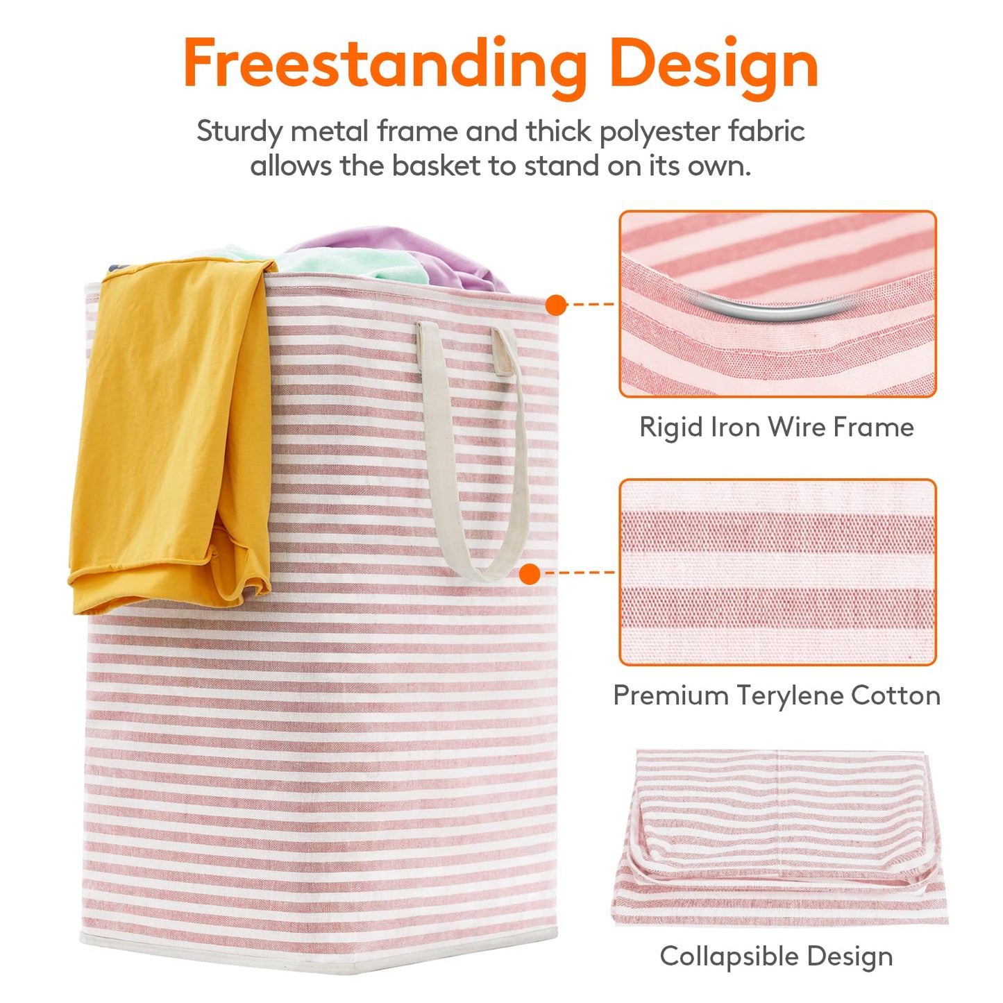Lifewit 1 Pack Laundry Basket 80L Each, Collapsible Clothes Hamper with Reinforced Handles, Freestanding Waterproof Design for Bedroom and Laundry Room, Pink 80L Total