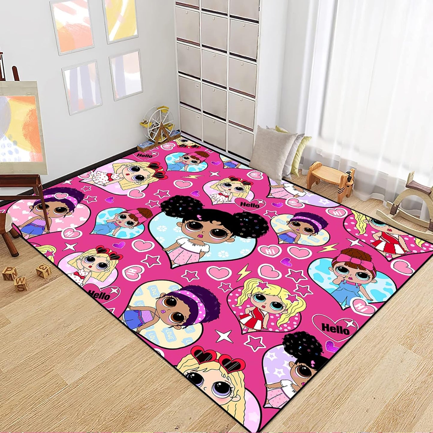 Girls Rugs for Bedroom Cute Black Girls Rugs for Living Room Large Pink Sofa Floor Mats Room Decor, 5x7 Feet