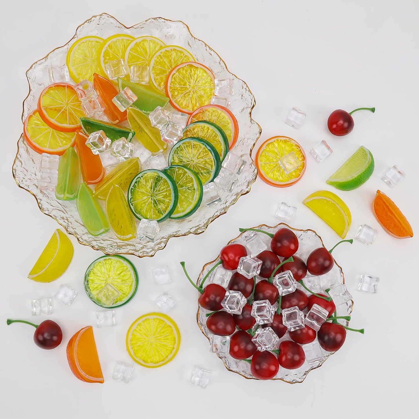 100pcs Artificial Yellow Lemon Slice & Cherry Ice Cube Decorations for Home Party